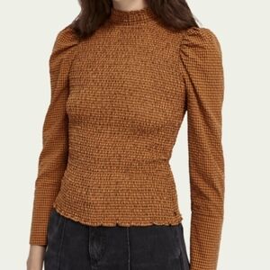 Scotch & Soda NWT Tan Smocked Blouse MED 1392